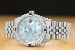 Mens Rolex Datejust Ice Blue Diamond Dial 18k White Gold & Steel Watch