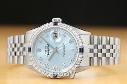 Mens Rolex Datejust Ice Blue Diamond Dial 18k White Gold & Steel Watch