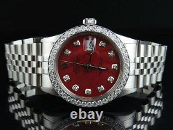 Mens Rolex Datejust Quickset 16014 Jubilee 36 MM Red Dial Diamond Watch 3.0 Ct