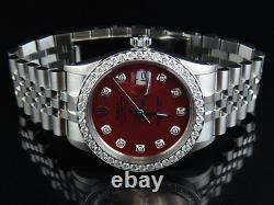 Mens Rolex Datejust Quickset 16014 Jubilee 36 MM Red Dial Diamond Watch 3.0 Ct