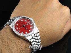 Mens Rolex Datejust Quickset 16014 Jubilee 36 MM Red Dial Diamond Watch 3.0 Ct