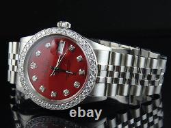 Mens Rolex Datejust Quickset 16014 Jubilee 36 MM Red Dial Diamond Watch 3.0 Ct