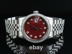 Mens Rolex Datejust Quickset 16014 Jubilee 36 MM Red Dial Diamond Watch 3.0 Ct