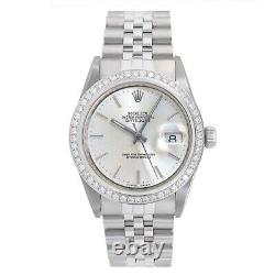 Mens Rolex Datejust Steel Factory Silver Index Diamond Bezel Jubilee Band Watch