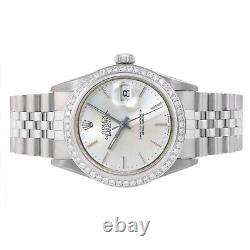 Mens Rolex Datejust Steel Factory Silver Index Diamond Bezel Jubilee Band Watch