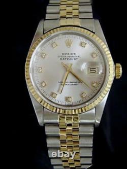 Mens Rolex Datejust Yellow Gold Stainless Steel Watch Silver Diamond Dial 16013