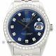Mens Rolex Diamond Datejust 18K White Gold & Stainless Steel Blue Dial Watch