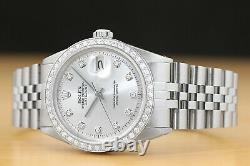 Mens Rolex Diamond Datejust 18k White Gold Stainless Steel Silver Dial Watch