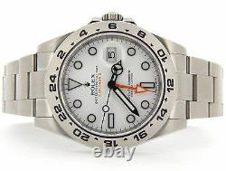 Mens Rolex SS Stainless Steel Explorer II Watch 42mm Orange Hand White 216570