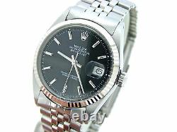 Mens Rolex Stainless Steel/18K White Gold Datejust Black withJubilee Band 1601