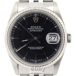 Mens Rolex Stainless Steel/18K White Gold Datejust Jubilee Black No Holes 16234