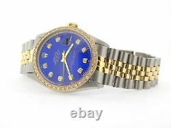 Mens Rolex Steel & Yellow Gold Datejust withSubmariner Blue Diamond Dial 1ct Bezel