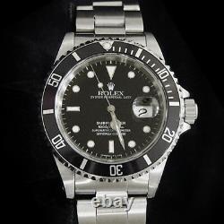 Mens Rolex Submariner Date Stainless Steel Watch Black Dial & Bezel Sub 16610