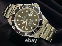 Mens Rolex Submariner Date Stainless Steel Watch Oyster Band Black Dial & Bezel