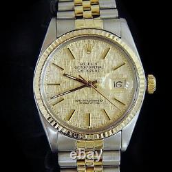 Mens Rolex Two-Tone 18K Gold/Stainless Steel Datejust Jubilee Gold Linen 16013