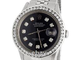 Mens Stainless Steel Rolex Datejust 36MM Jubilee Black Dial Diamond Watch 2.65Ct