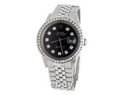 Mens Stainless Steel Rolex Datejust 36MM Jubilee Black Dial Diamond Watch 2.65Ct