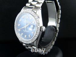 Mens Stainless Steel Rolex Datejust Blue Presidential 36MM Diamond Watch 2.5 Ct
