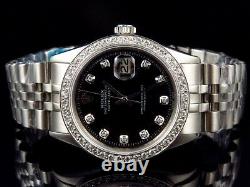 Mens Stainless Steel Rolex Datejust Jubilee Black Dial Diamond Watch with 2.15Ct