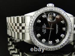 Mens Stainless Steel Rolex Datejust Jubilee Watch with 2.15Ct Diamond Black Dial