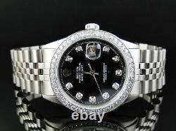 Mens Stainless Steel Rolex Datejust Jubilee Watch with 2.15Ct Diamond Black Dial