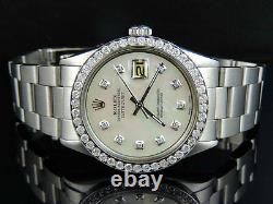 Mens Stainless Steel Rolex Datejust Oyster 36MM MOP Dial Diamond Watch 2.5 Ct