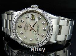 Mens Stainless Steel Rolex Datejust Oyster 36MM MOP Dial Diamond Watch 2.5 Ct