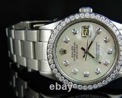 Mens Stainless Steel Rolex Datejust Oyster 36MM MOP Dial Diamond Watch 2.5 Ct