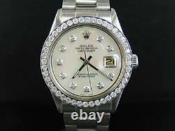 Mens Stainless Steel Rolex Datejust Oyster 36MM MOP Dial Diamond Watch 2.5 Ct