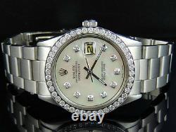 Mens Stainless Steel Rolex Datejust Oyster 36MM MOP Dial Diamond Watch 2.5 Ct