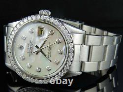 Mens Stainless Steel Rolex Datejust Oyster 36MM MOP Dial Diamond Watch 2.5 Ct