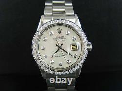 Mens Stainless Steel Rolex Datejust Oyster 36MM MOP Dial Diamond Watch 2.5 Ct