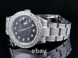 Mens Stainless Steel Rolex Datejust Oyster Steel 36MM Full Diamond Watch 9.0 Ct