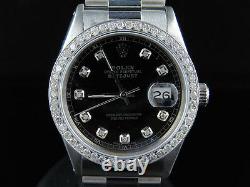 Mens Stainless Steel Rolex Datejust Presidential 36 MM Black Dial Watch 2.5 Ct