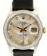 Mens Vintage ROLEX Oyster Perpetual Date 34mm Mother-of-Pearl Dial Diamond Steel