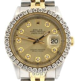 Mens Vintage ROLEX Oyster Perpetual Datejust 36mm Gold Dial DIAMOND Bezel Watch