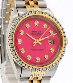 Mens Vintage ROLEX Oyster Perpetual Datejust 36mm HOT PINK Dial Watch