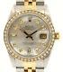 Mens Vintage ROLEX Oyster Perpetual Datejust 36mm MOP Gold DIAMOND Dial Watch