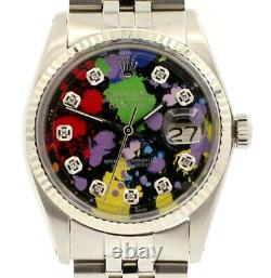Mens Vintage ROLEX Oyster Perpetual Datejust 36mm MULTI COLOR Diamond Dial Watch