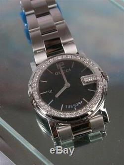 Mint Men's Gucci YA101305 black dial 1.25ct. Aprx. Custom set real Diamond Watch
