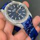 Moissanite Diamond Watch Royal Blue Stainless Steel Wrist Men's Watch For Gift