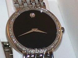 NEW Men's Movado Certa st. Steel 0.80ct. Apx. Custom set real diamond Watch 0605613