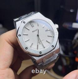 NH35 Seiko Custom Watch 40mm Royal Oak Mod Stainless Steel with White Dial