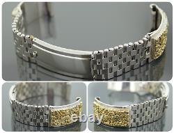 Natural Gold Nugget Stainless Steel Silver Custom Made Watch Band 16mm