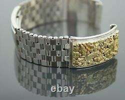 Natural Gold Nugget Stainless Steel Silver Custom Made Watch Band 16mm