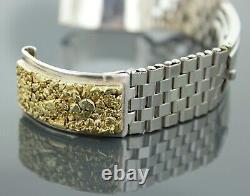 Natural Gold Nugget Stainless Steel Silver Custom Made Watch Band 16mm