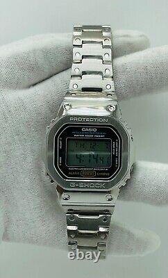 New CASIO G-SHOCK DW-5600E CUSTOM FULL METAL Silver STAINLESS STEEL