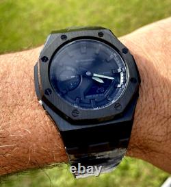 New Casio G-Shock GA2100 BLACKOUT Custom MOD All Black Color Stainless Steel