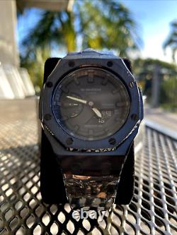 New Casio G-Shock GA2100 BLACKOUT Custom MOD All Black Color Stainless Steel