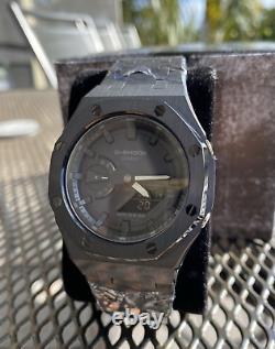 New Casio G-Shock GA2100 BLACKOUT Custom MOD All Black Color Stainless Steel